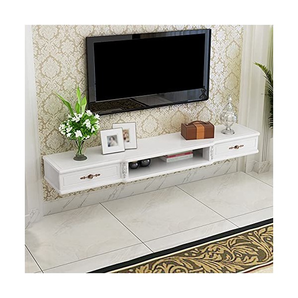Meuble TV Meuble TV Flottant Étagère de Rangement Multimédia, Meuble TV Mural de Rangement pour Routeur Décodeur avec Tiroir,