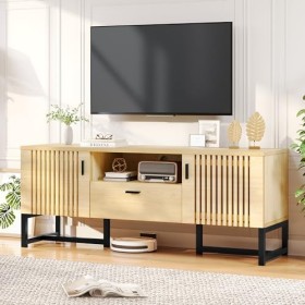 DWVO Meuble TV pour TV de 65", console TV de ferme avec porte à lattes, support en fer, 2 armoires, console multimédia et tro