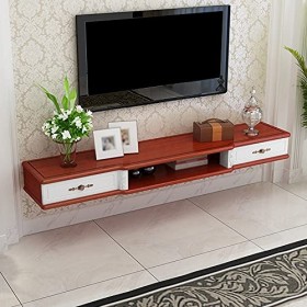 Meuble TV Meuble TV Flottant Étagère de Rangement Multimédia, Meuble TV Mural de Rangement pour Routeur Décodeur avec Tiroir,