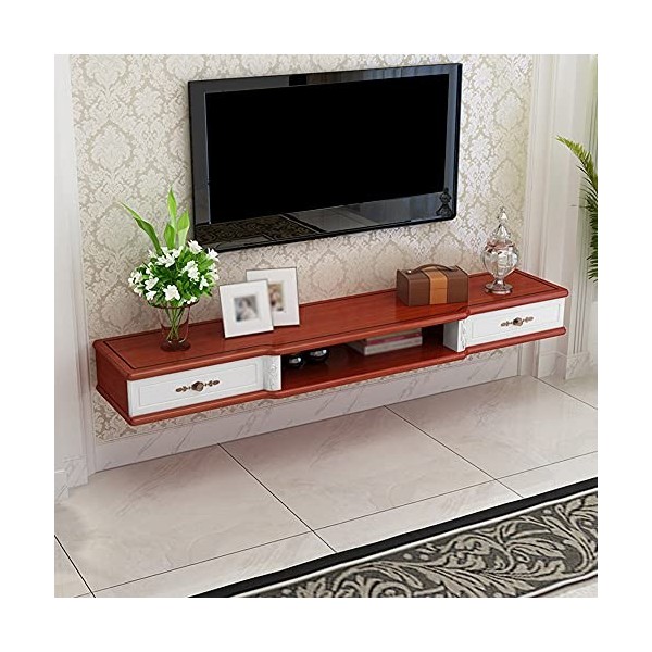 Meuble TV Meuble TV Flottant Étagère de Rangement Multimédia, Meuble TV Mural de Rangement pour Routeur Décodeur avec Tiroir,