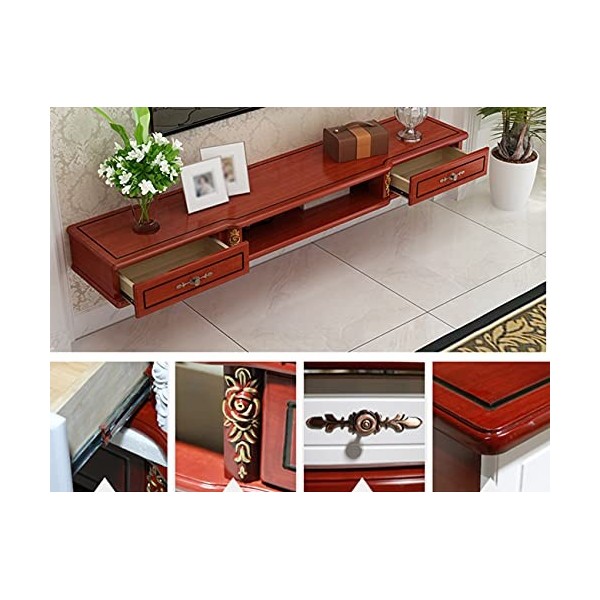 Meuble TV Meuble TV Flottant Étagère de Rangement Multimédia, Meuble TV Mural de Rangement pour Routeur Décodeur avec Tiroir,