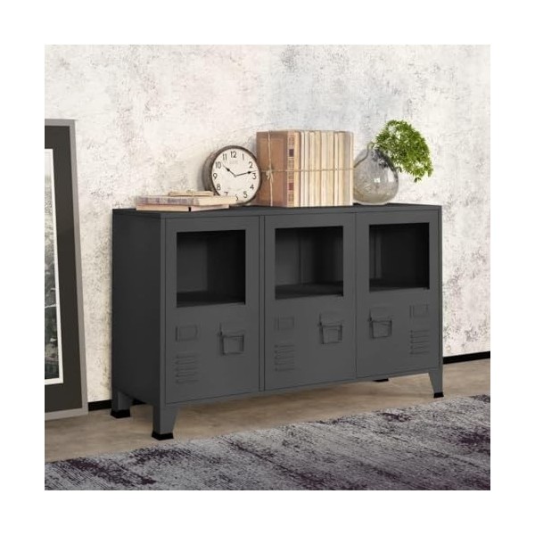 Suuim Meuble TV Industriel en métal avec 2 Portes et 1 étagère, Centre de Divertissement en métal, Console TV, Meubles multim