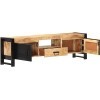 Suuim Meuble TV en Bois avec 2 Portes, Un tiroir et Une étagère, Centre de Divertissement en Bois de manguier Brut, Console T