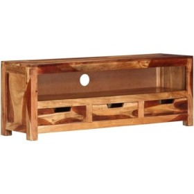 Suuim Meuble TV en Bois avec 1 étagère et 3 tiroirs, Centre de Divertissement en Bois Massif dacacia, Console TV, Meuble mul