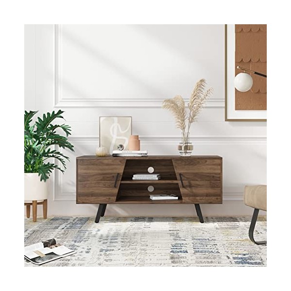 Novilla Meuble TV lndustriel,Banc TV pour Téléviseur jusquà 50 Pouces,avec Armoires, Tiroirs et Étagères,pour Salon, Chambre