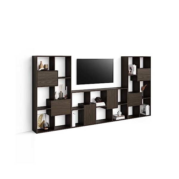 Mobili Fiver, Mur TV Iacopo, Noyer foncé avec Portes, Made in Italy