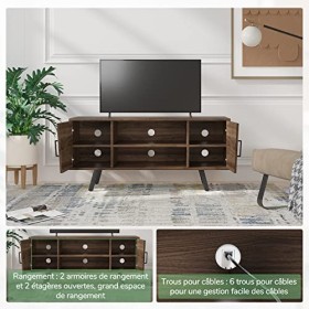 Novilla Meuble TV lndustriel,Banc TV pour Téléviseur jusquà 50 Pouces,avec Armoires, Tiroirs et Étagères,pour Salon, Chambre