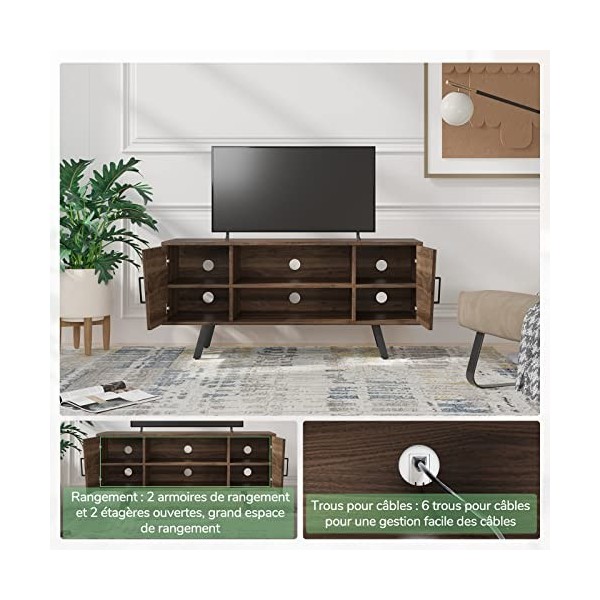 Novilla Meuble TV lndustriel,Banc TV pour Téléviseur jusquà 50 Pouces,avec Armoires, Tiroirs et Étagères,pour Salon, Chambre