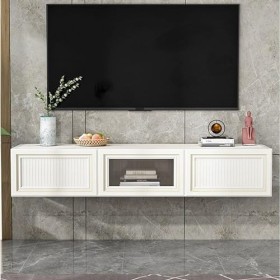 Meuble TV Suspendu Meuble TV Flottant Moderne, Meuble TV Mural 55"/63", étagères flottantes avec Porte Rabattable, Console mu