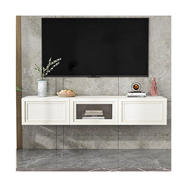 Meuble TV Suspendu Meuble TV Flottant Moderne, Meuble TV Mural 55"/63", étagères flottantes avec Porte Rabattable, Console mu