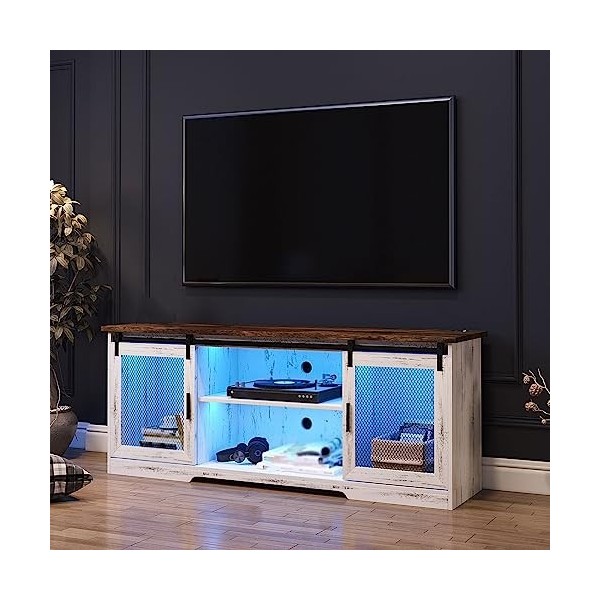 Meuble TV pour téléviseur 40/55/65 Pouces, lumière LED Tricolore, Interface USB, Meuble de Rangement Moderne, Facile à Assemb
