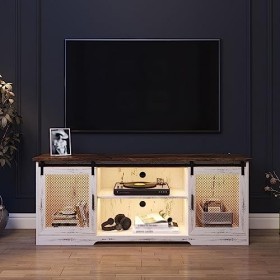 Meuble TV pour téléviseur 40/55/65 Pouces, lumière LED Tricolore, Interface USB, Meuble de Rangement Moderne, Facile à Assemb