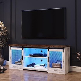 Meuble TV pour téléviseur 40/55/65 Pouces, lumière LED Tricolore, Interface USB, Meuble de Rangement Moderne, Facile à Assemb