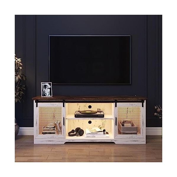 Meuble TV pour téléviseur 40/55/65 Pouces, lumière LED Tricolore, Interface USB, Meuble de Rangement Moderne, Facile à Assemb