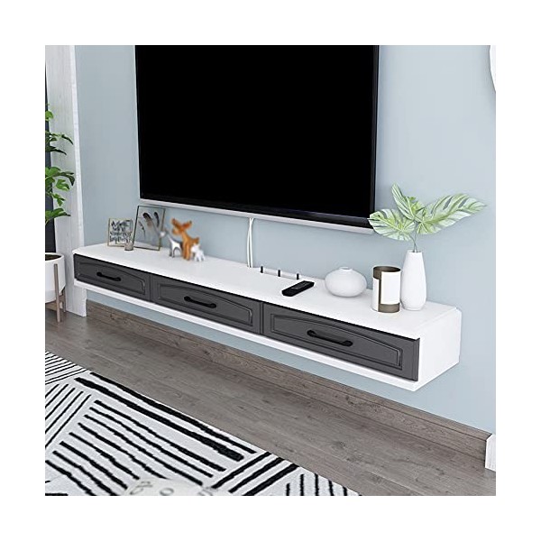 Meuble TV Suspendu, Support de Décodeur Mural, Meuble TV de Type Tiroir de Chambre à Coucher avec Trou de Fil, Adapté au Rout
