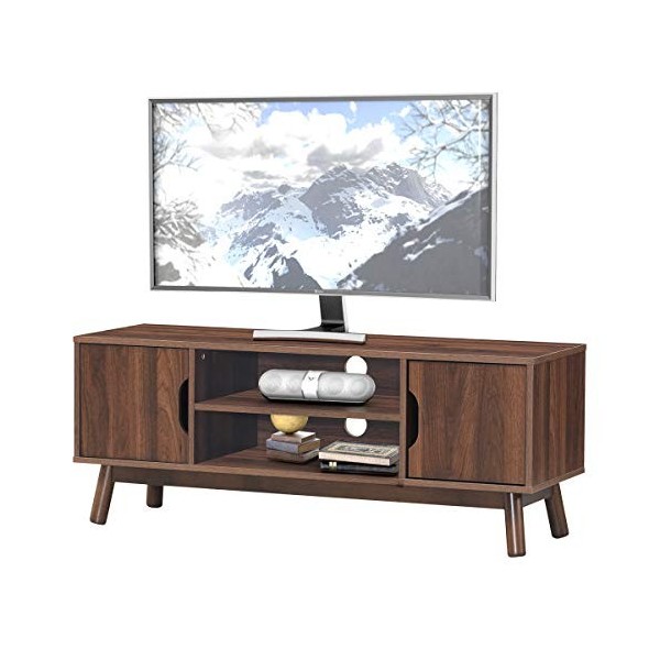 COSTWAY Meuble TV, pour TV Jusqu’à 43 Pouces, Support de Télévision, avec Compartiments, Étagères, Trous des câbles, pour Sal