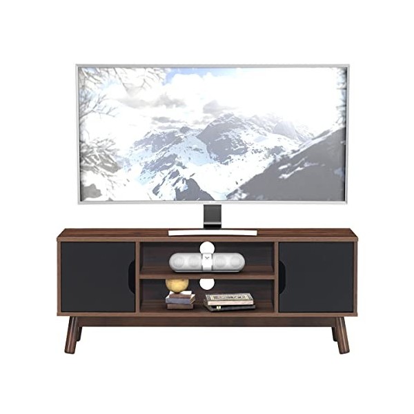 COSTWAY Meuble TV, pour TV Jusqu’à 43 Pouces, Support de Télévision, avec Compartiments, Étagères, Trous des câbles, pour Sal