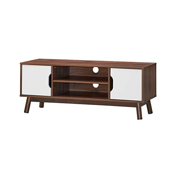 COSTWAY Meuble TV, pour TV Jusqu’à 43 Pouces, Support de Télévision, avec Compartiments, Étagères, Trous des câbles, pour Sal