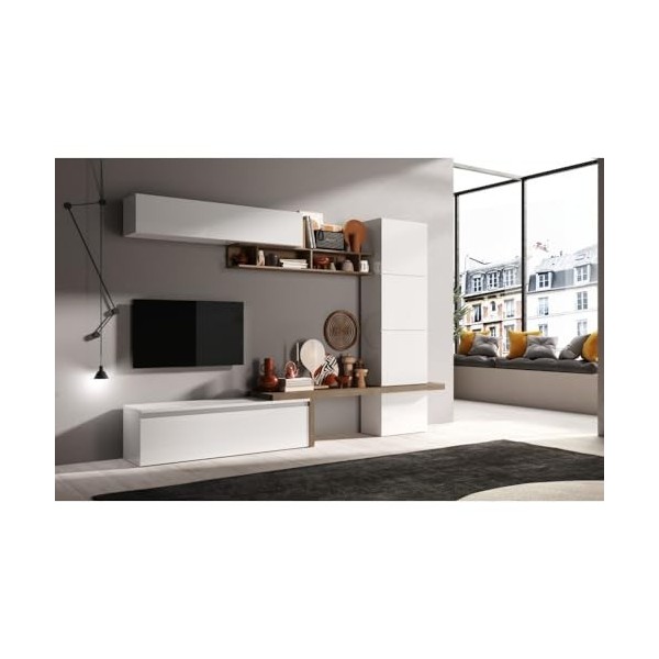 PRICE FACTORY just for you Ensemble de Meubles de Salon Collection FANZY 4 Portes. Coloris Blanc Brillant laqué et chêne