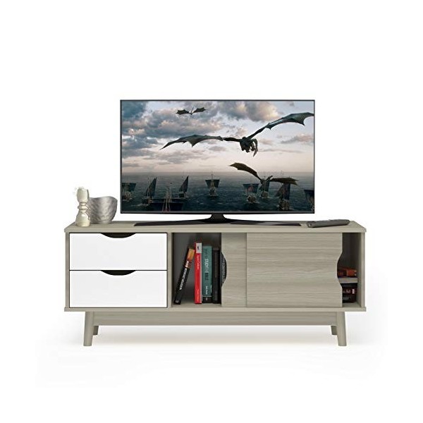 COSTWAY Meuble TV, pour TV Jusqu’à 43 Pouces, Support de Télévision, avec Compartiments, Étagères, Trous des câbles, pour Sal