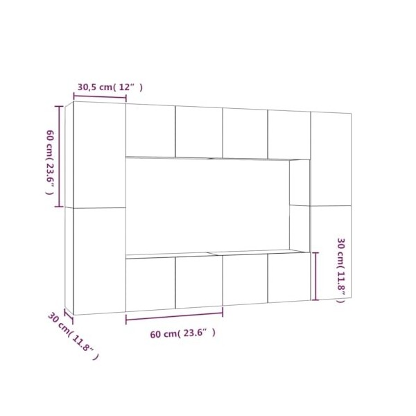 TALCUS Home Hardware Businese Meuble TV 8 pièces Chêne Marron