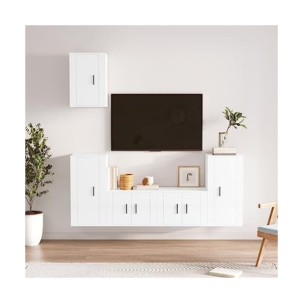 SHAPLE Home Hardware Businese Meuble TV 5 pièces en bois Blanc brillant