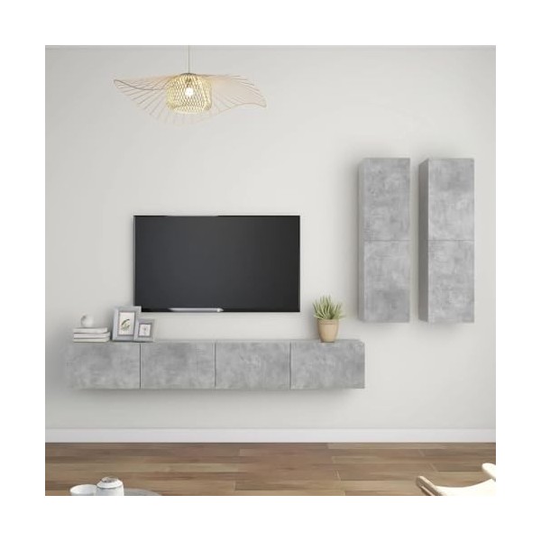 DCRAF Centres de divertissement et meubles TV, 4 pièces Meuble TV en bois gris béton