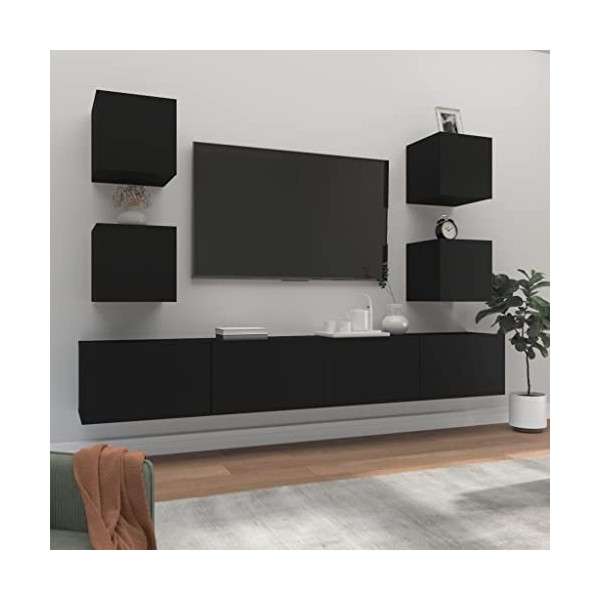 RAUGAJ Home Hardware Businese Meuble TV 6 pièces en bois Noir