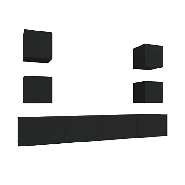 RAUGAJ Home Hardware Businese Meuble TV 6 pièces en bois Noir