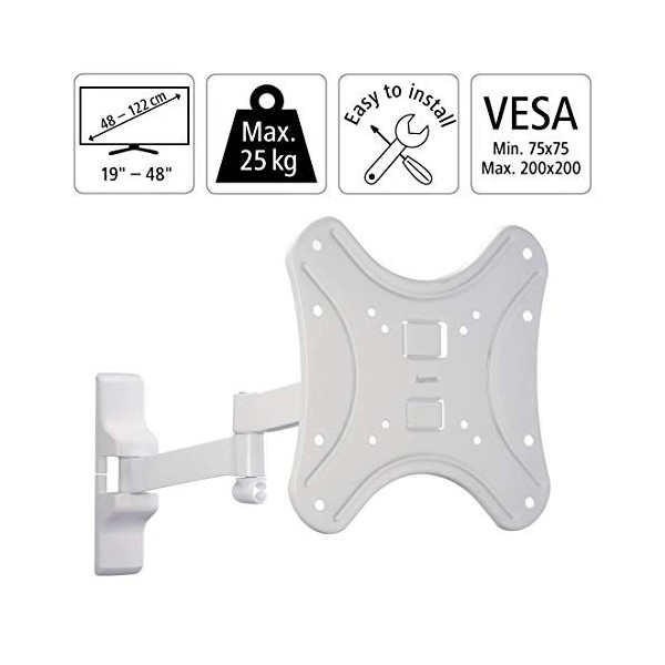 Hama Support mural TV Ultraslim Orientable pour diagonale décran de 48 à 122 cm 19" et 48" , pour un maximum de 25 kg, VES