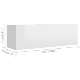 FIRBNUS Meuble TV Blanc Brillant 100x30x30 cm Aggloméré Meuble HiFi Design Tendance Meuble de Télévision Grand Espace de Rang