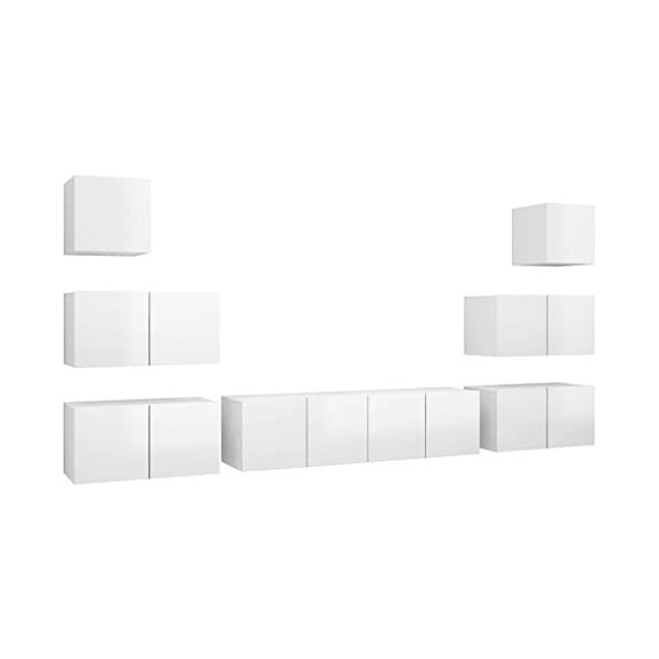 RAUGAJ Home Hardware Businese Meuble TV 8 pièces en bois Blanc brillant