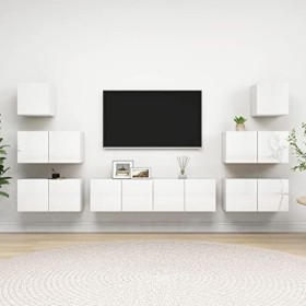 RAUGAJ Home Hardware Businese Meuble TV 8 pièces en bois Blanc brillant
