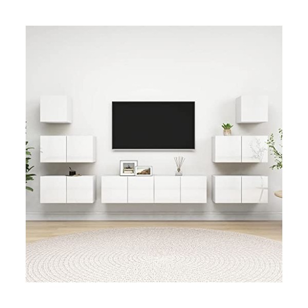 RAUGAJ Home Hardware Businese Meuble TV 8 pièces en bois Blanc brillant