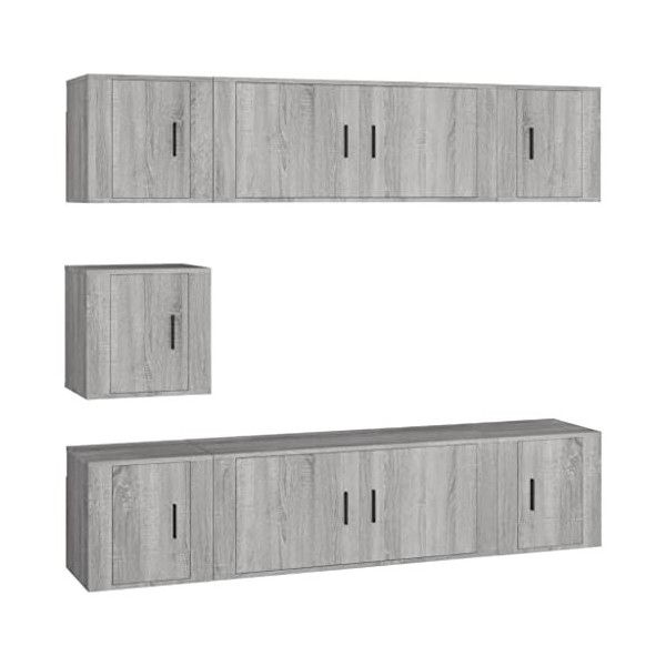 CUTSKY Meuble TV 7 pièces en bois Sonoma gris