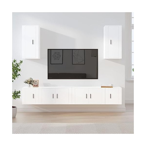 SEVSO Meuble TV 6 pièces en bois blanc