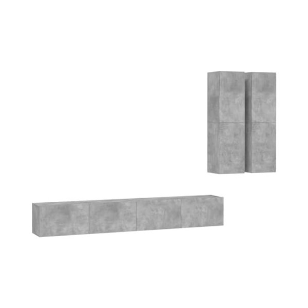 CBLDF Meuble TV 4 pièces en bois dingénierie gris béton