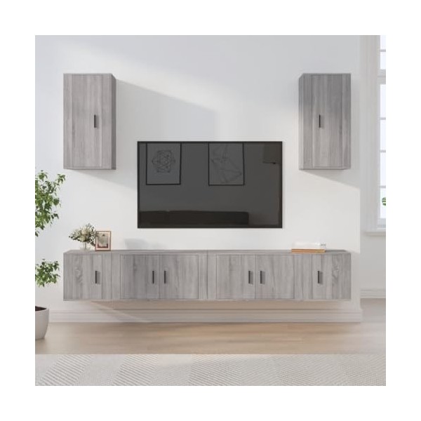 WOODEY Meuble TV 6 pièces Gris Sonoma Meuble en bois dingénierie