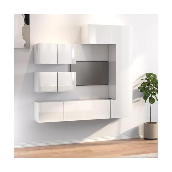 CBLDF Meuble TV 6 pièces en bois blanc brillant