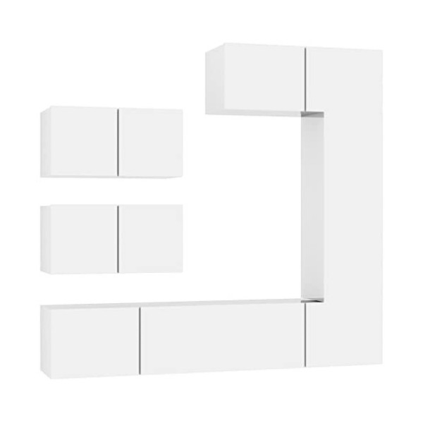CBLDF Meuble TV 6 pièces en bois blanc brillant