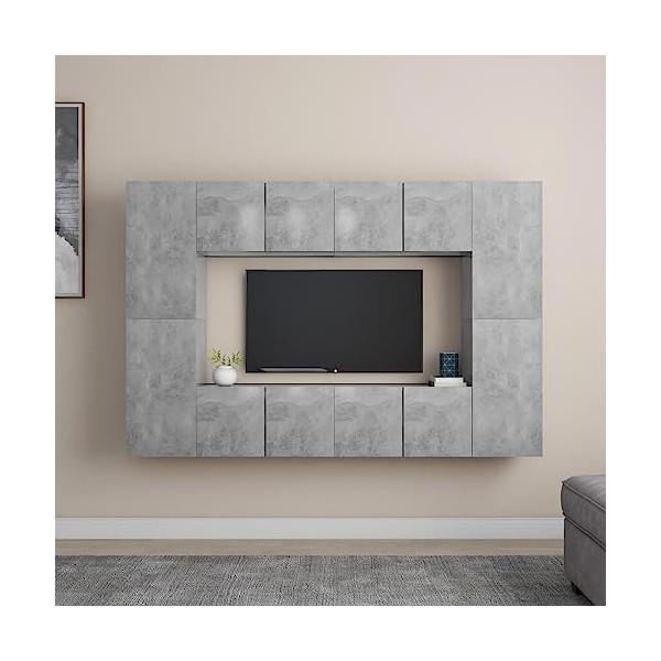 RAUGAJ Meuble TV 8 pièces Gris béton