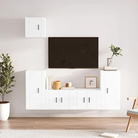 RAUGAJ Centres de divertissement et meubles TV, 5 pièces Meuble TV en bois blanc brillant
