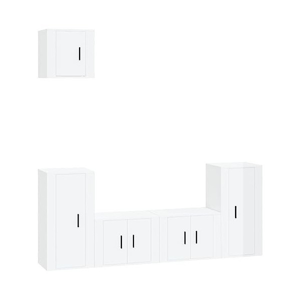 RAUGAJ Centres de divertissement et meubles TV, 5 pièces Meuble TV en bois blanc brillant