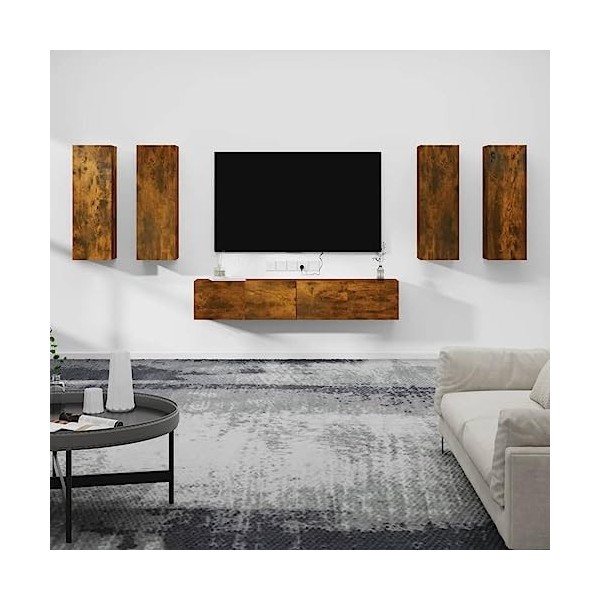 WOODEY Meuble TV 6 pièces en chêne fumé
