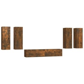 WOODEY Meuble TV 6 pièces en chêne fumé