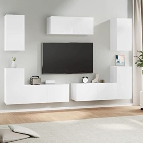 WOODEY Meuble TV 7 pièces en bois blanc