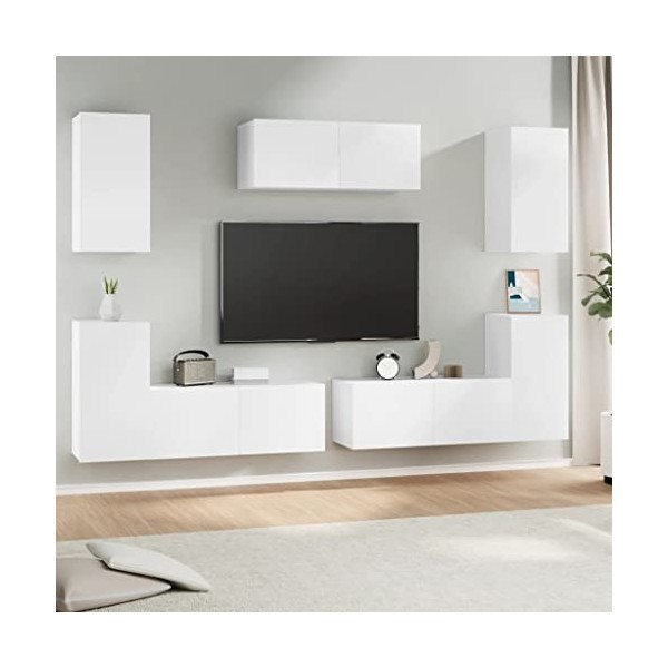 WOODEY Meuble TV 7 pièces en bois blanc