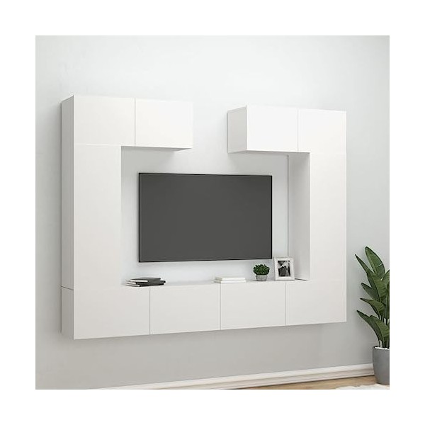 CBLDF Meuble TV 6 pièces en bois blanc