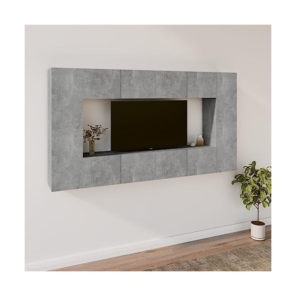 WOODEY Meuble TV 8 pièces Gris béton