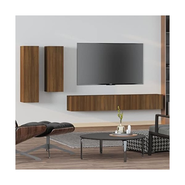 CUTSKY Meuble TV 4 pièces en chêne marron